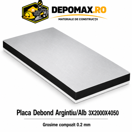 Placa BOND argintiu/alb 3mm, 2000x4050mm, aluminiu 0.2mm